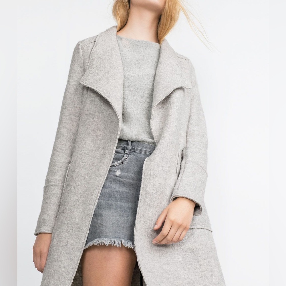 ZARA Gray Wool Marl Waterfall Coat XS